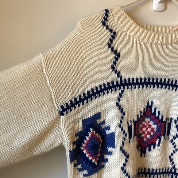 Vintage crew neck sweater Aztec south western knit pattern. Rib knit trim. - Picture 2 of 6